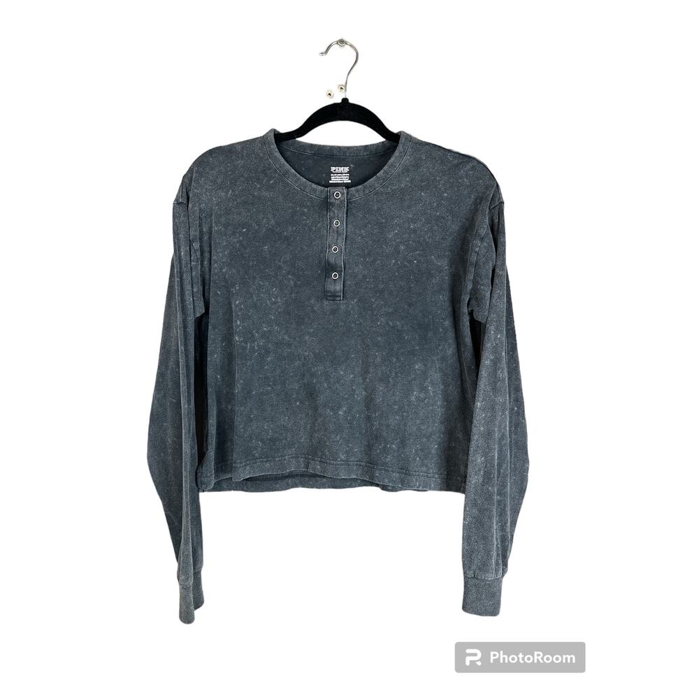 Victoria’s Secret PINK Grey Button Down Long Sleeve Cropped T-Shirt Size XS